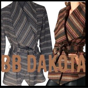 JACK by BB Dakota Black/Grey/Brown Stripe Tweed Wrap Jacket (M)